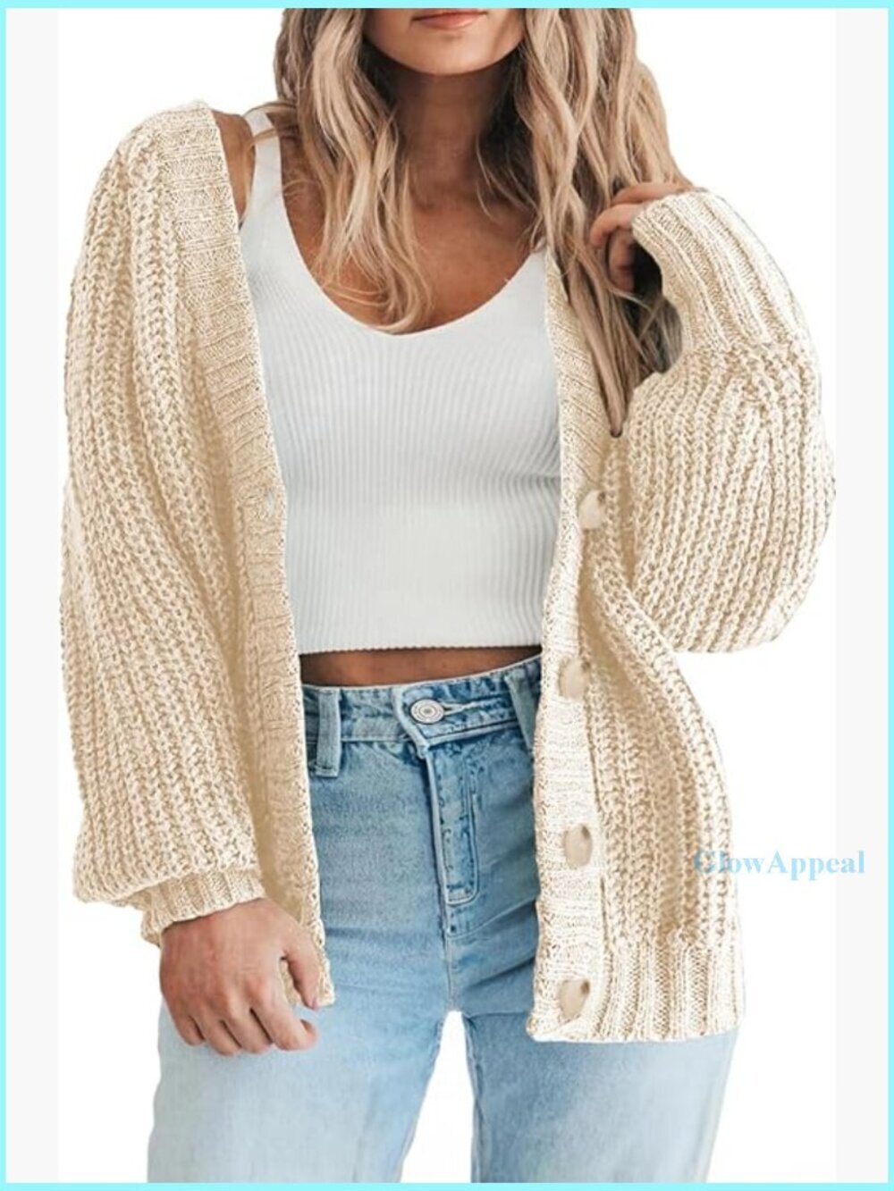Plus Size Chunky Knit Cardigan Sweater Long Sleeve Open Front Button Down